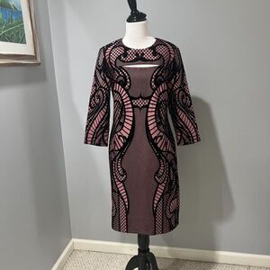 NWT Beige by ECI Mauve Pink Black Three Quarter Sleeve Sheath Dress Size 8